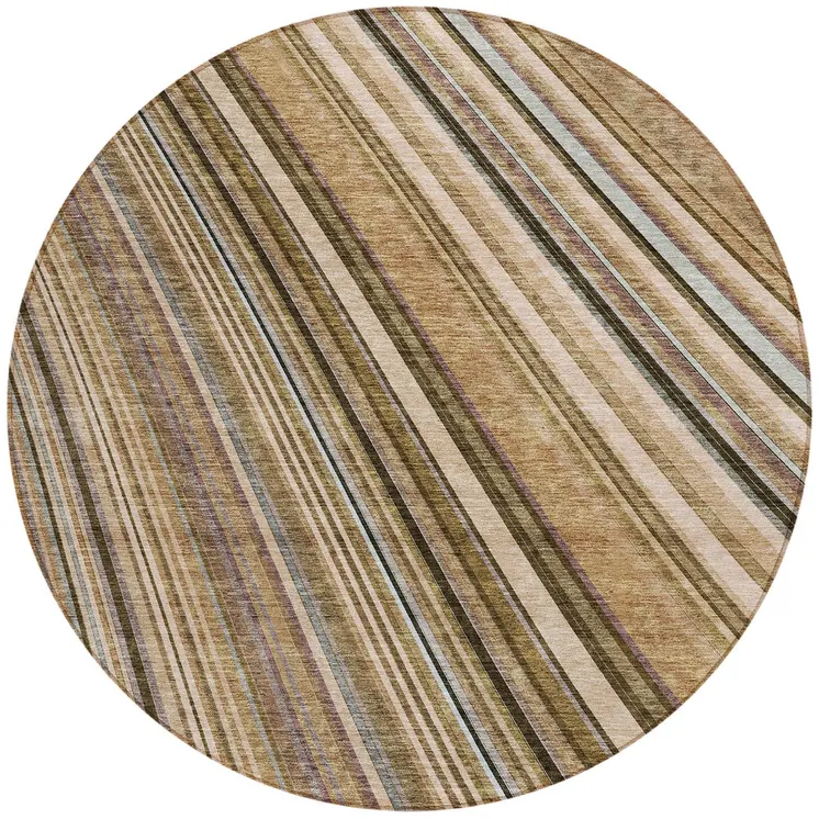 8' Taupe Beige And Brown Round Striped Washable Indoor Outdoor Area Rug