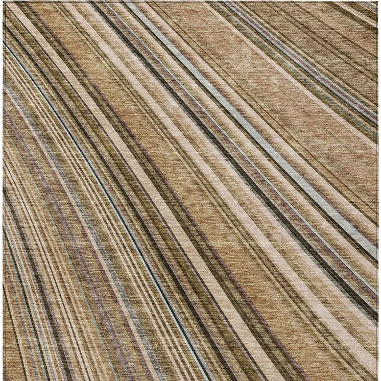 10' X 14' Taupe Beige And Brown Striped Washable Indoor Outdoor Area Rug