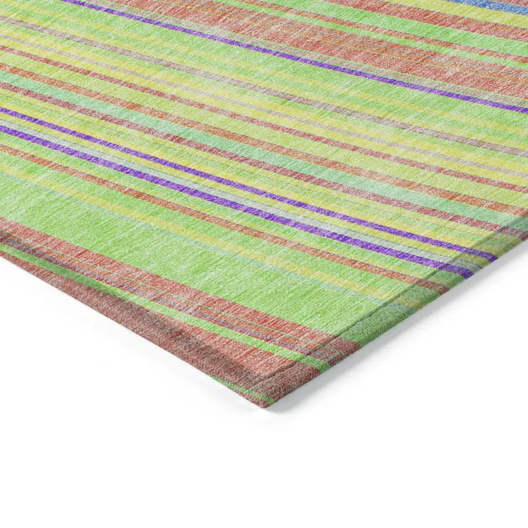 5' X 8' Yellow Lime Green And Purple Striped Washable Indoor Outdoor Area Rug