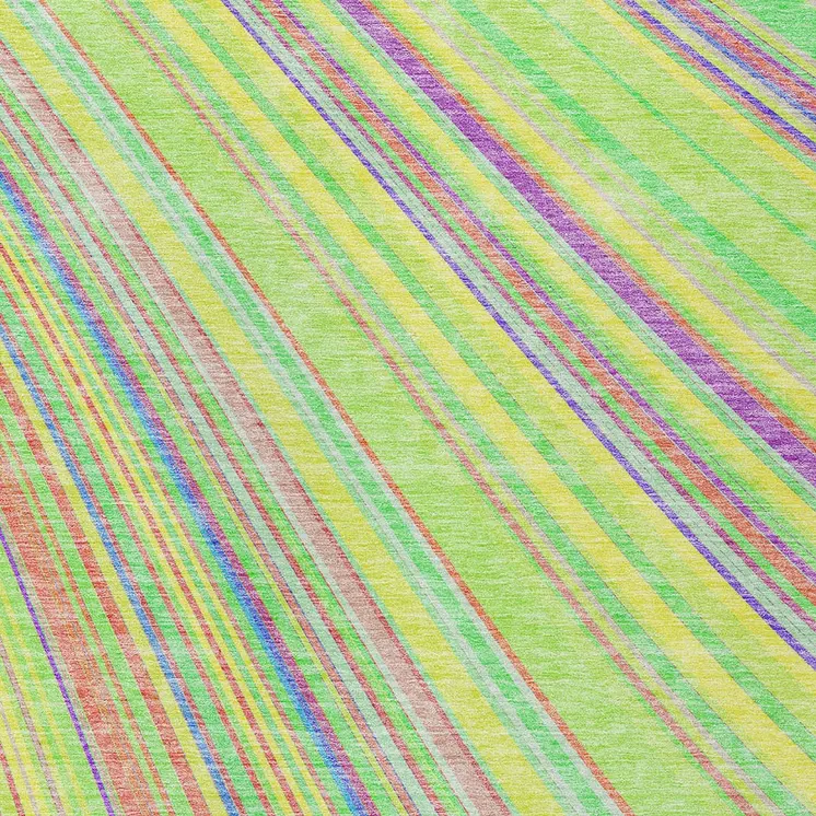 8' X 10' Yellow Lime Green And Purple Striped Washable Indoor Outdoor Area Rug