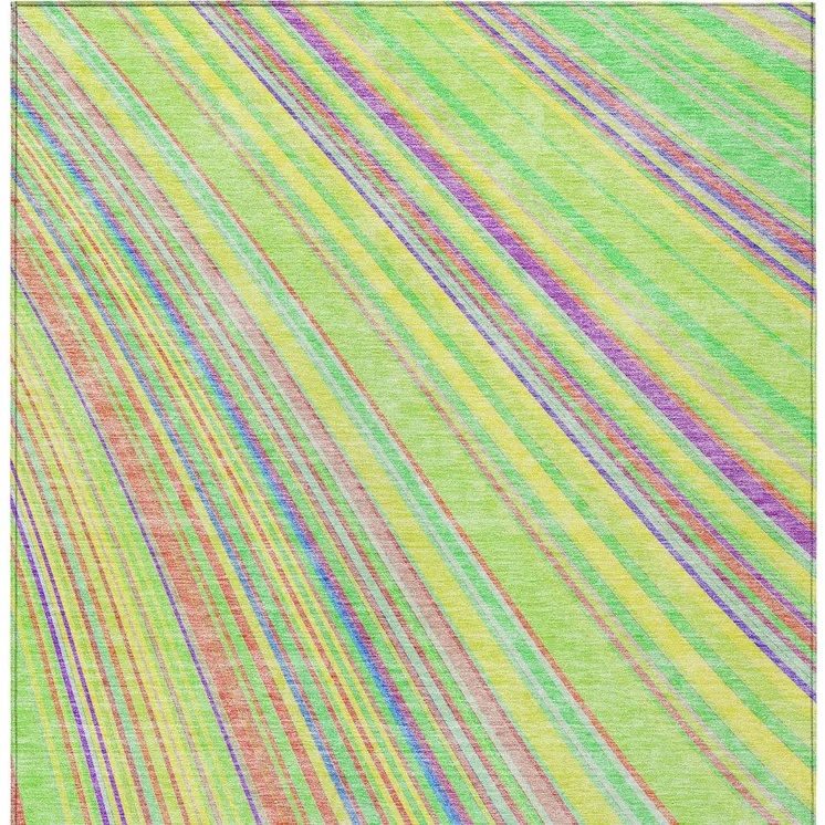 10' X 14' Yellow Lime Green And Purple Striped Washable Indoor Outdoor Area Rug