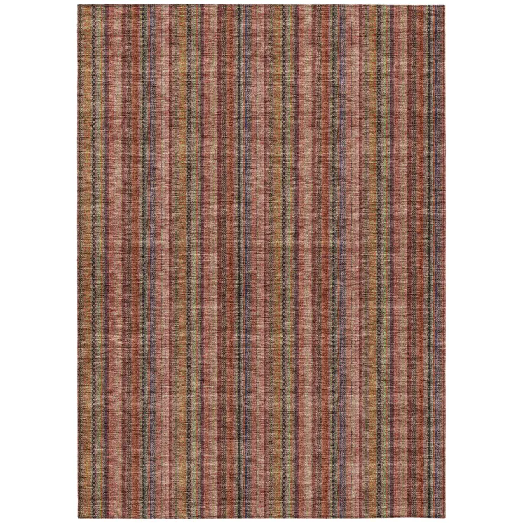 5' X 8' Blush Burgundy And Pink Striped Washable Indoor Outdoor Area Rug