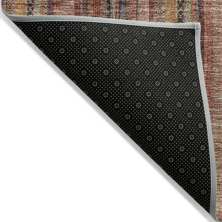 8' Blush Burgundy And Pink Round Striped Washable Indoor Outdoor Area Rug