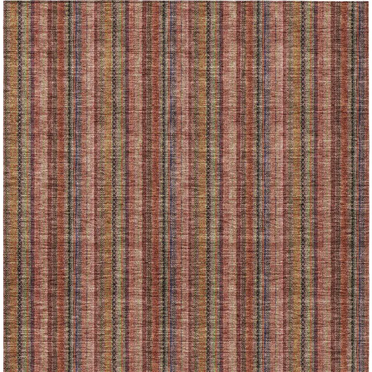8' X 10' Blush Burgundy And Pink Striped Washable Indoor Outdoor Area Rug