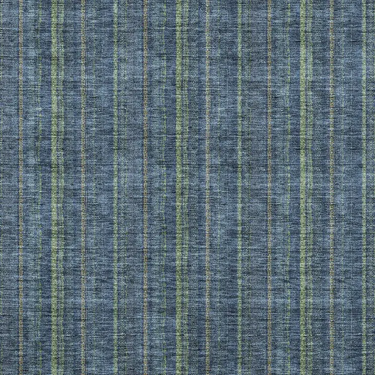 9' X 12' Blue Denim Blue And Mint Green Striped Washable Indoor Outdoor Area Rug