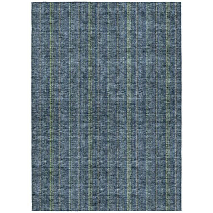 10' X 14' Blue Denim Blue And Mint Green Striped Washable Indoor Outdoor Area Rug