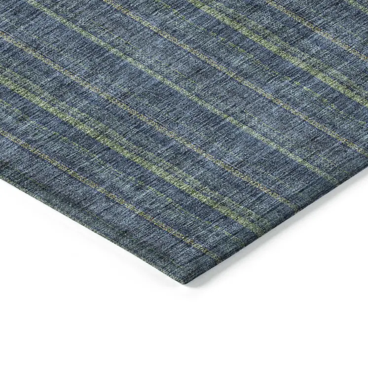 10' X 14' Blue Denim Blue And Mint Green Striped Washable Indoor Outdoor Area Rug