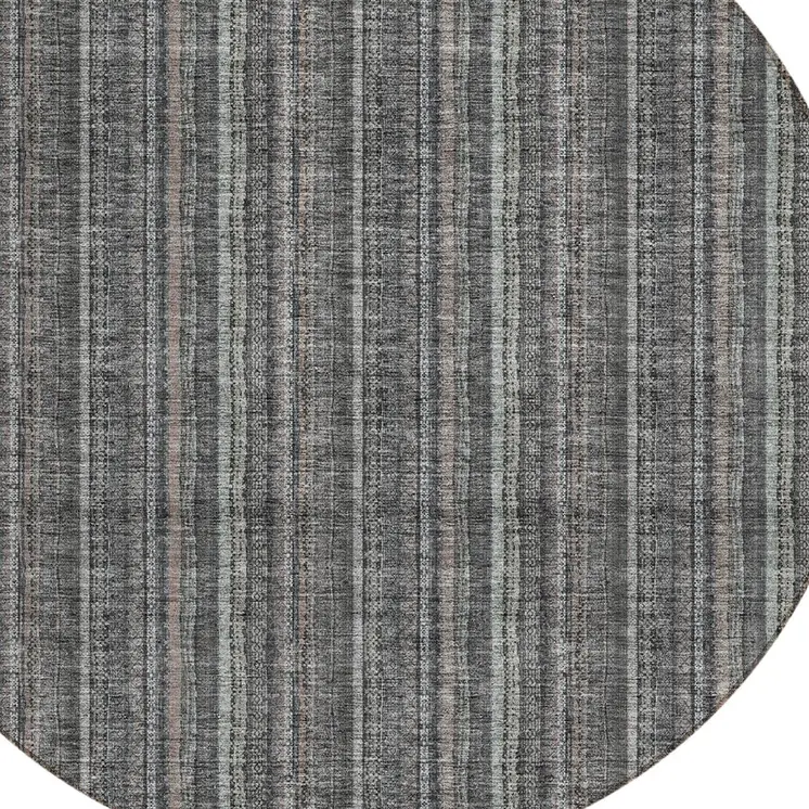 8' Gray And Silver Round Striped Washable Indoor Outdoor Area Rug