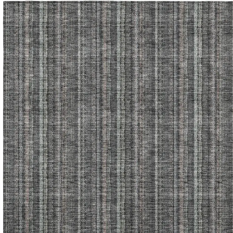 8' X 10' Gray And Silver Striped Washable Indoor Outdoor Area Rug