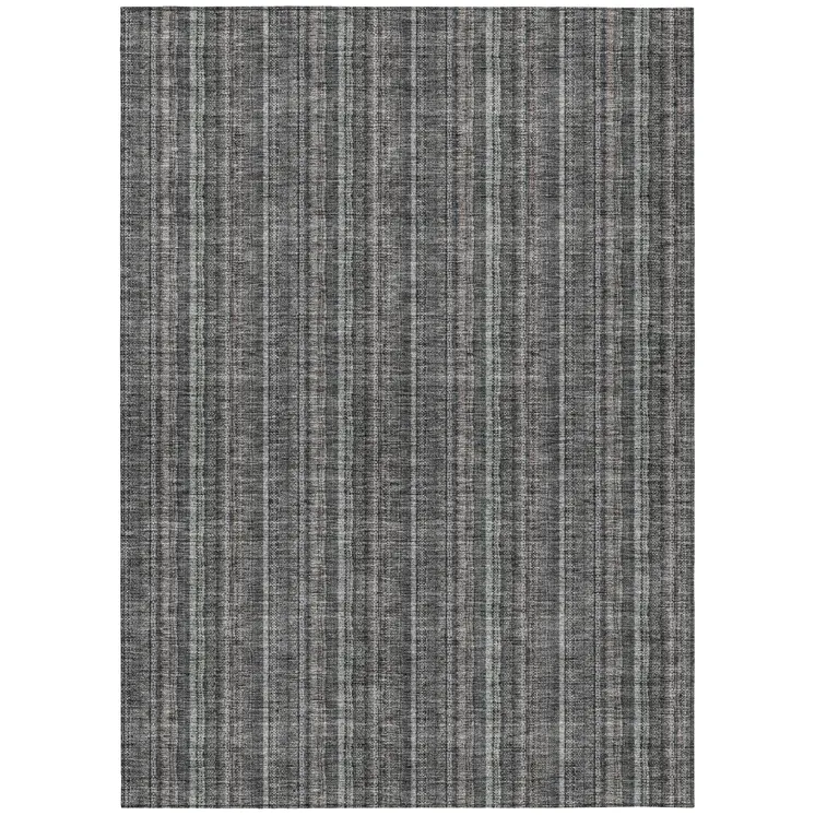 9' X 12' Gray And Silver Striped Washable Indoor Outdoor Area Rug