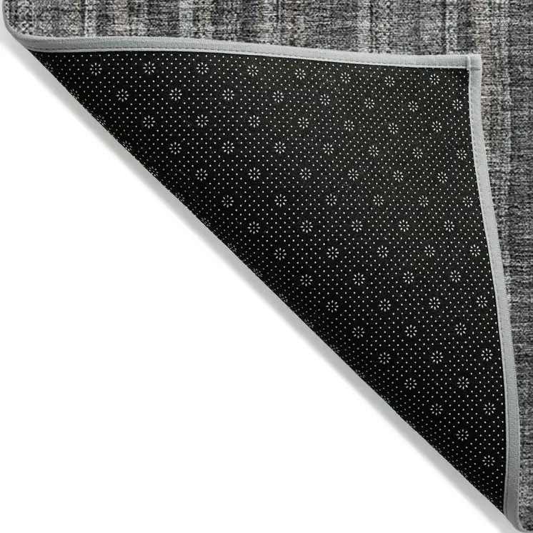 9' X 12' Gray And Silver Striped Washable Indoor Outdoor Area Rug