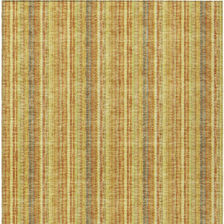 9' X 12' Gold And Copper Striped Washable Indoor Outdoor Area Rug