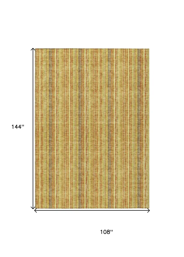 9' X 12' Gold And Copper Striped Washable Indoor Outdoor Area Rug