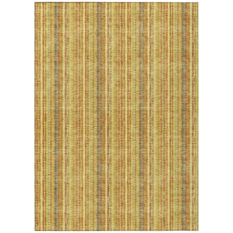 9' X 12' Gold And Copper Striped Washable Indoor Outdoor Area Rug