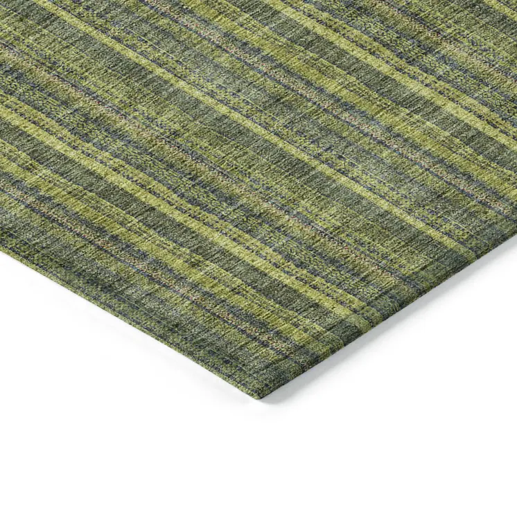5' X 8' Olive Green And Lime Green Striped Washable Indoor Outdoor Area Rug