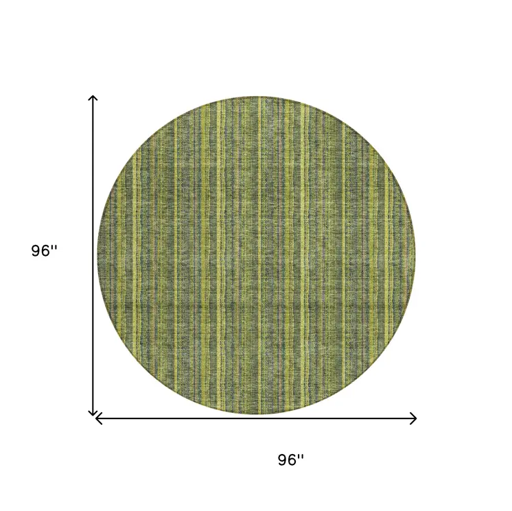 8' Olive Green And Lime Green Round Striped Washable Indoor Outdoor Area Rug