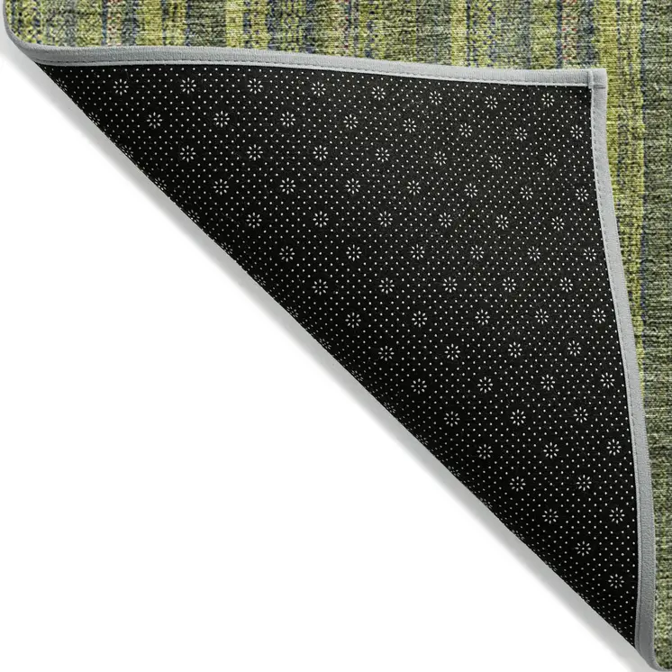 8' X 10' Olive Green And Lime Green Striped Washable Indoor Outdoor Area Rug