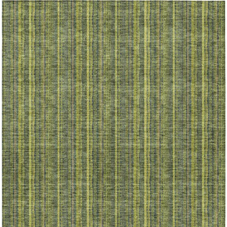 9' X 12' Olive Green And Lime Green Striped Washable Indoor Outdoor Area Rug