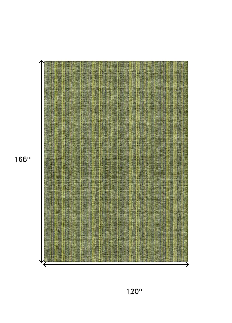 10' X 14' Olive Green And Lime Green Striped Washable Indoor Outdoor Area Rug