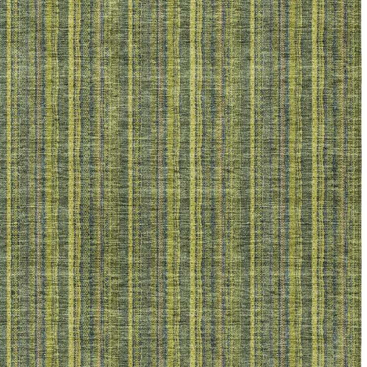 10' X 14' Olive Green And Lime Green Striped Washable Indoor Outdoor Area Rug