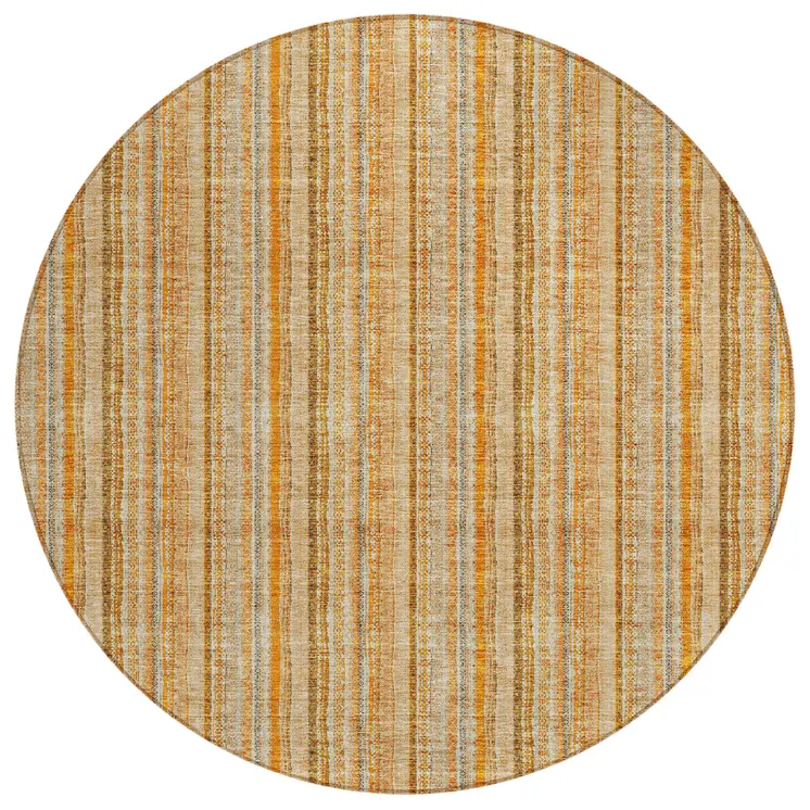 8' Peach Orange And Rust Round Striped Washable Indoor Outdoor Area Rug