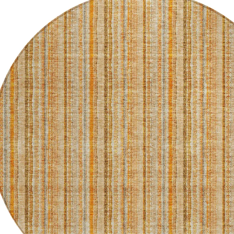 8' Peach Orange And Rust Round Striped Washable Indoor Outdoor Area Rug