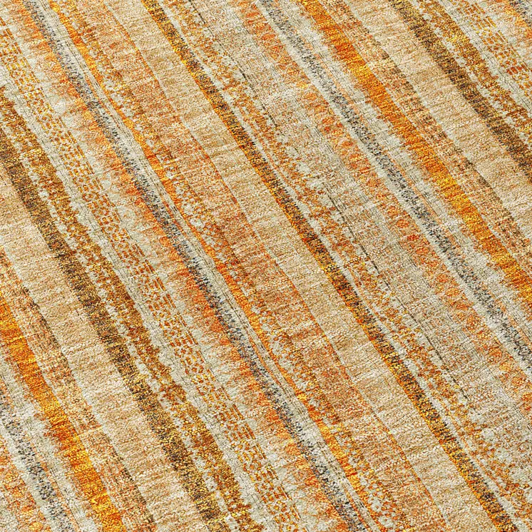 8' Peach Orange And Rust Round Striped Washable Indoor Outdoor Area Rug
