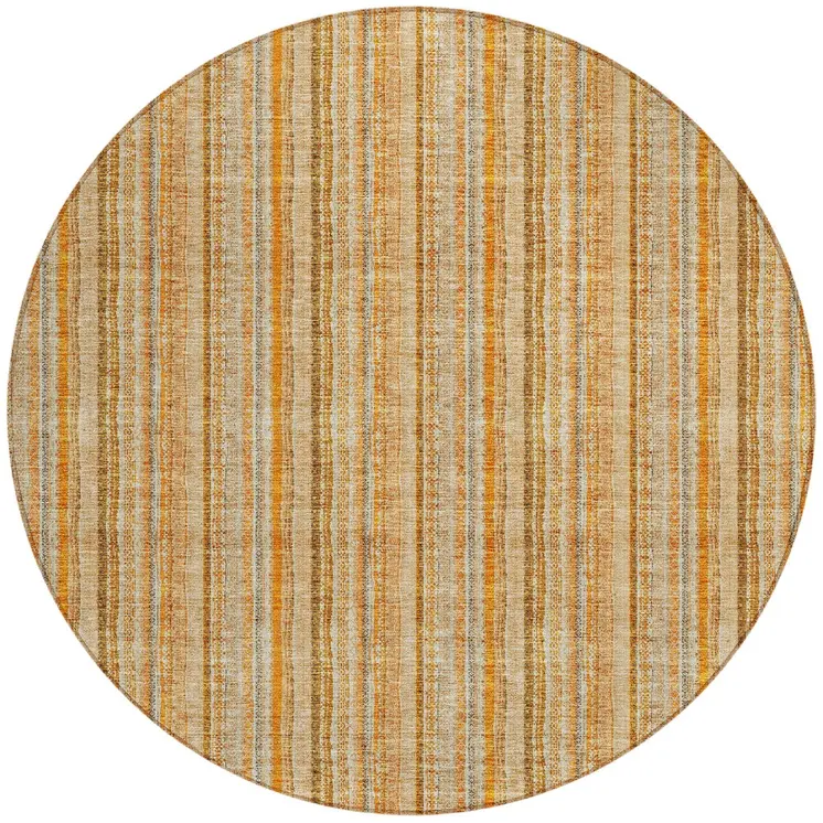 8' Peach Orange And Rust Round Striped Washable Indoor Outdoor Area Rug