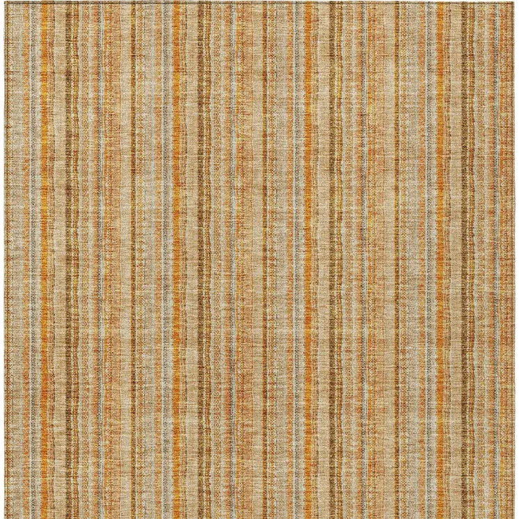 9' X 12' Peach Orange And Rust Striped Washable Indoor Outdoor Area Rug