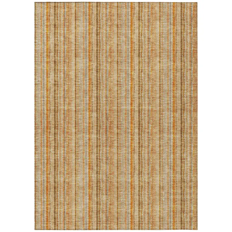 9' X 12' Peach Orange And Rust Striped Washable Indoor Outdoor Area Rug