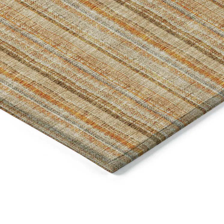 9' X 12' Peach Orange And Rust Striped Washable Indoor Outdoor Area Rug