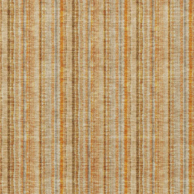 9' X 12' Peach Orange And Rust Striped Washable Indoor Outdoor Area Rug