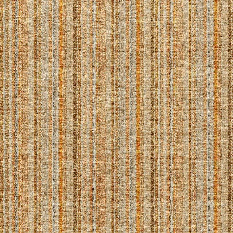 10' X 14' Peach Orange And Rust Striped Washable Indoor Outdoor Area Rug