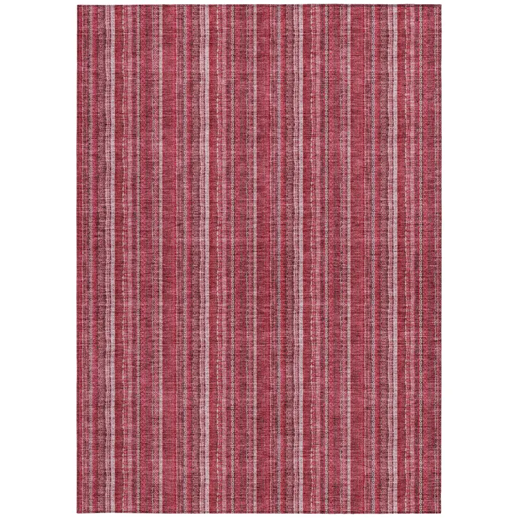 3' X 5' Pink Burgundy And Ivory Striped Washable Indoor Outdoor Area Rug