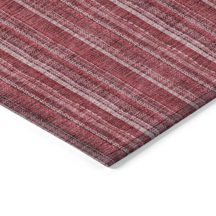 3' X 5' Pink Burgundy And Ivory Striped Washable Indoor Outdoor Area Rug