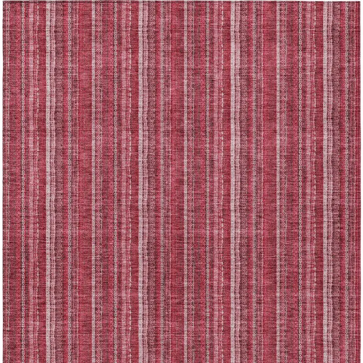 8' X 10' Pink Burgundy And Ivory Striped Washable Indoor Outdoor Area Rug