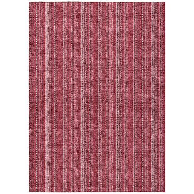 8' X 10' Pink Burgundy And Ivory Striped Washable Indoor Outdoor Area Rug