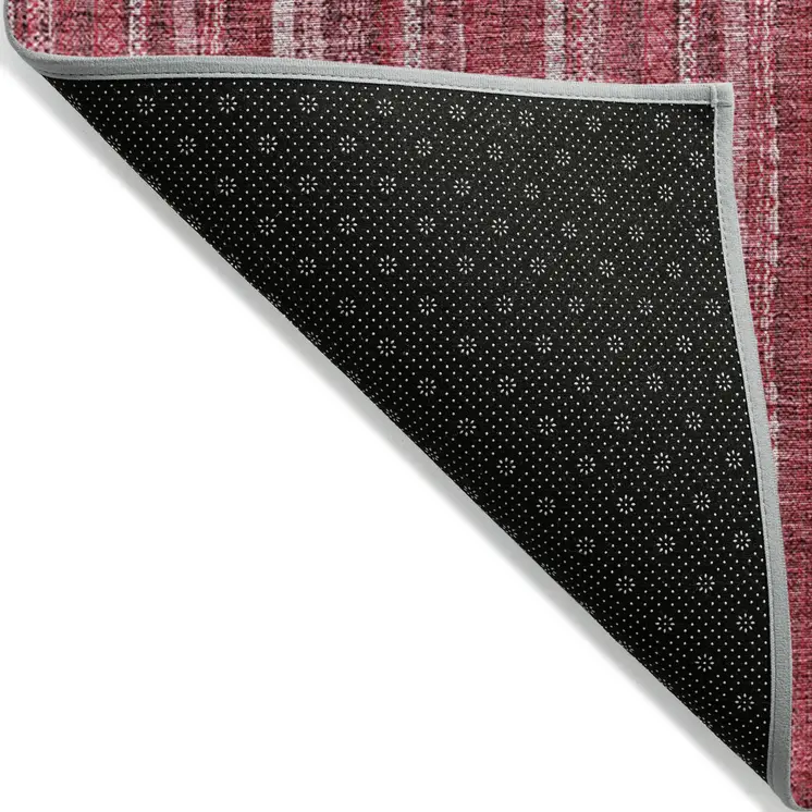 8' X 10' Pink Burgundy And Ivory Striped Washable Indoor Outdoor Area Rug