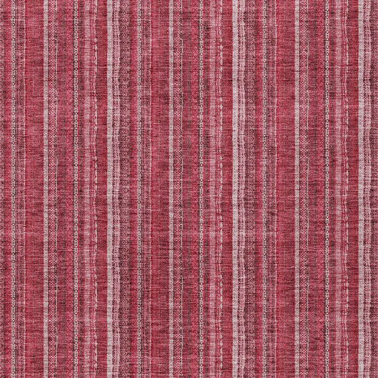 8' X 10' Pink Burgundy And Ivory Striped Washable Indoor Outdoor Area Rug