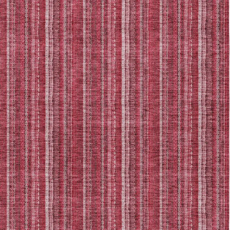 9' X 12' Pink Burgundy And Ivory Striped Washable Indoor Outdoor Area Rug