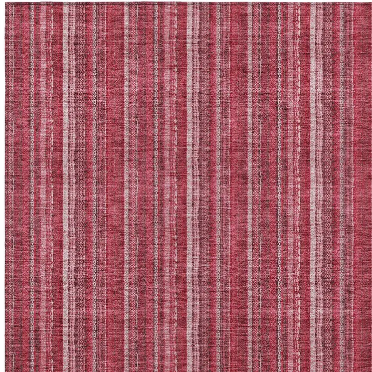 10' X 14' Pink Burgundy And Ivory Striped Washable Indoor Outdoor Area Rug