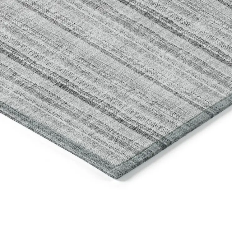5' X 8' Silver And Gray Striped Washable Indoor Outdoor Area Rug