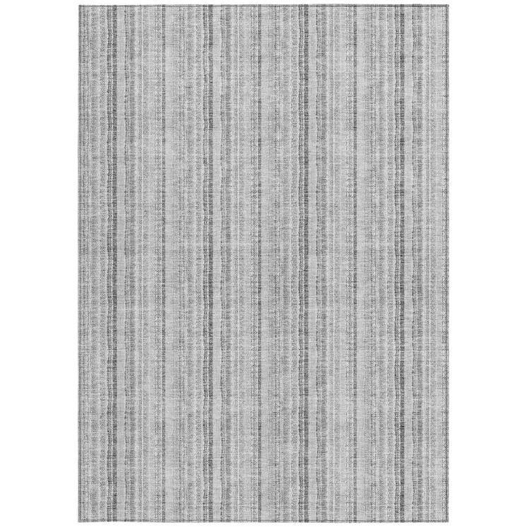 5' X 8' Silver And Gray Striped Washable Indoor Outdoor Area Rug