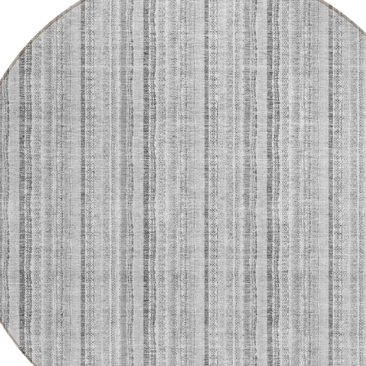 8' Silver And Gray Round Striped Washable Indoor Outdoor Area Rug