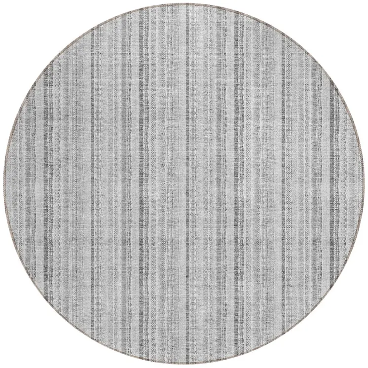 8' Silver And Gray Round Striped Washable Indoor Outdoor Area Rug