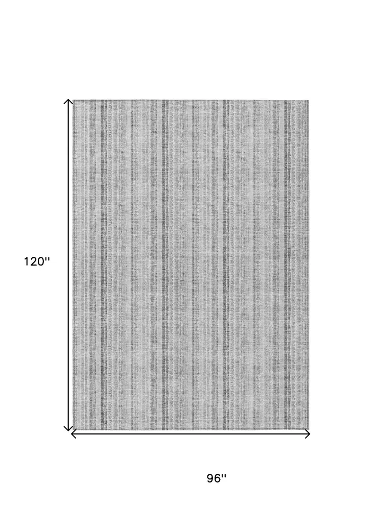 8' X 10' Silver And Gray Striped Washable Indoor Outdoor Area Rug