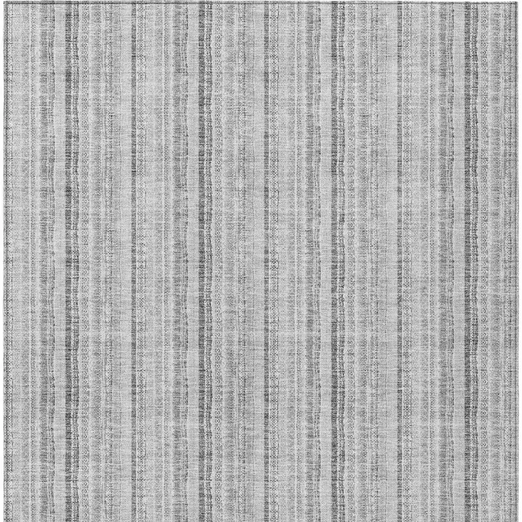10' X 14' Silver And Gray Striped Washable Indoor Outdoor Area Rug