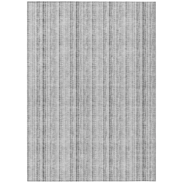 10' X 14' Silver And Gray Striped Washable Indoor Outdoor Area Rug