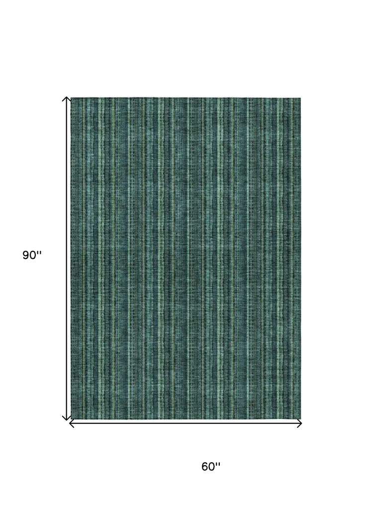 5' X 8' Teal Blue Aqua And Mint Green Striped Washable Indoor Outdoor Area Rug