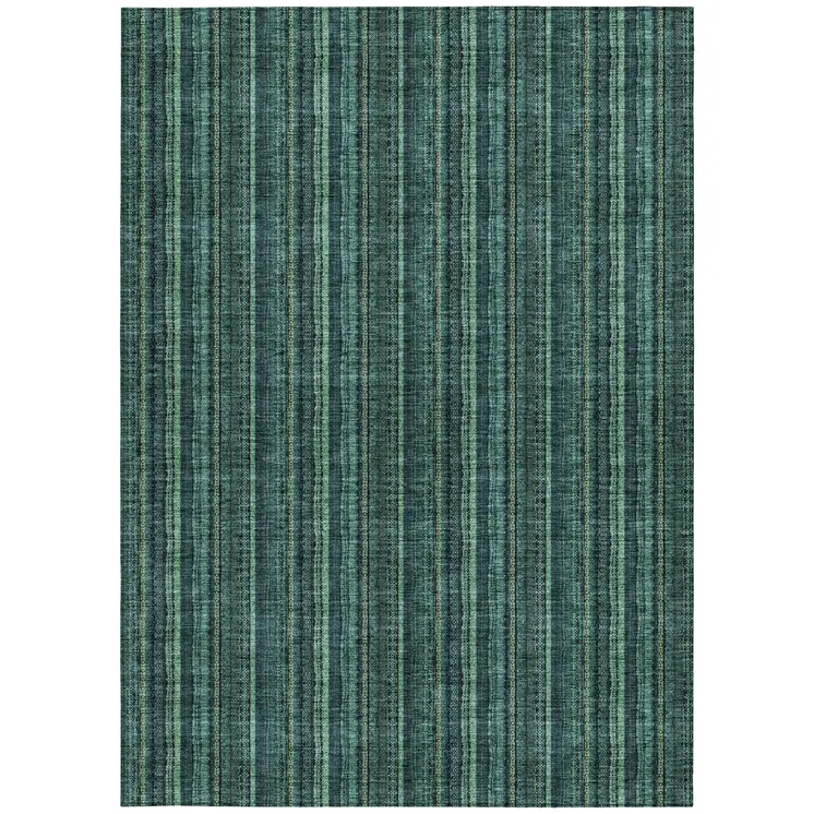 5' X 8' Teal Blue Aqua And Mint Green Striped Washable Indoor Outdoor Area Rug
